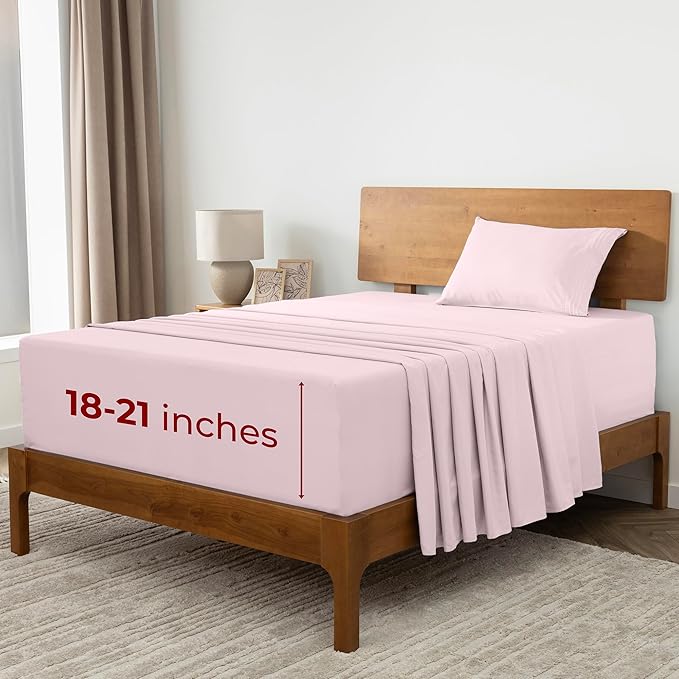 Mellanni Extra Deep Twin Sheets - 3 PC Iconic Collection Bedding - Hotel Luxury, Ultra Soft, Cooling Bed Sheets - Wrinkle, Fade, Stain Resistant (Twin, Blush Pink)