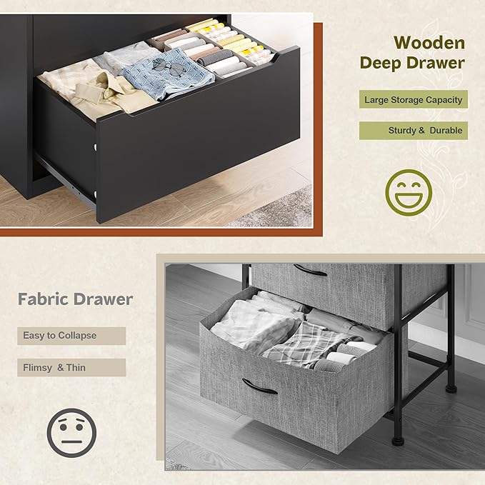 Romorgniz Dresser for Bedrom with 6 Large Drawers, Tall Chest of Drawers Modern Wooden Dresser for Living Room, Entryway, Hallway, Black, 43.2" H X 27.6" W X15.6 D
