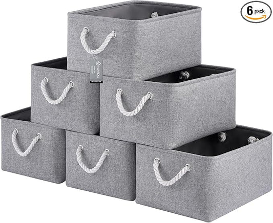 Large Storage Baskets- 15.7x11.8x8.26 inch Storage Bins for Shelves and Closet Organizing, Foldable Fabric Bin for Home Organization Clothes and Laundry (6-Pack, Gray) by VQRTEXAStorageBasket