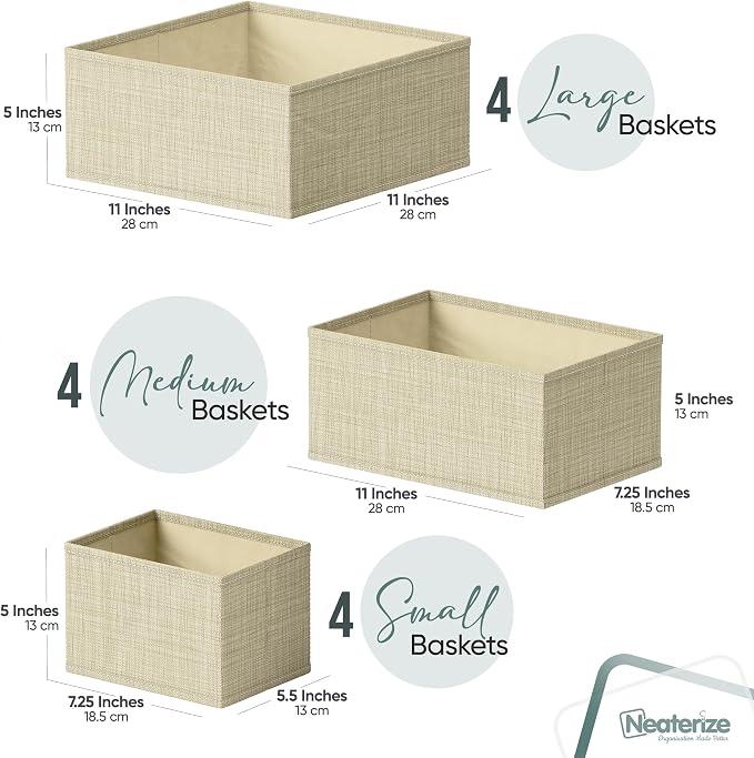 Drawer Organizer Clothes Set of 12 Beige - Dresser Organizer For Nursery, Bedroom, Closet - The Perfect Baby Clothes Organizers and Storage & General Nursery Organization or Dresser Drawer Organizers - Image 2