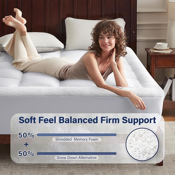 Anluoer Memory Foam Mattress Topper California King for Back Pain,Down Alternative Pillow Top Mattress Topper,Thick Mattress Pad with 8-21" Deep Pocket, 72x84 Inches,White
