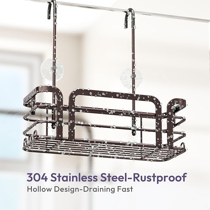 SWTYMIKI Shower Caddy Hanging Organizer - Over the Door Shower Caddy with 6 Hooks, 2 Installation Ways, Stainless Steel Rustproof Bathroom Organizer, Bronze - Image 7