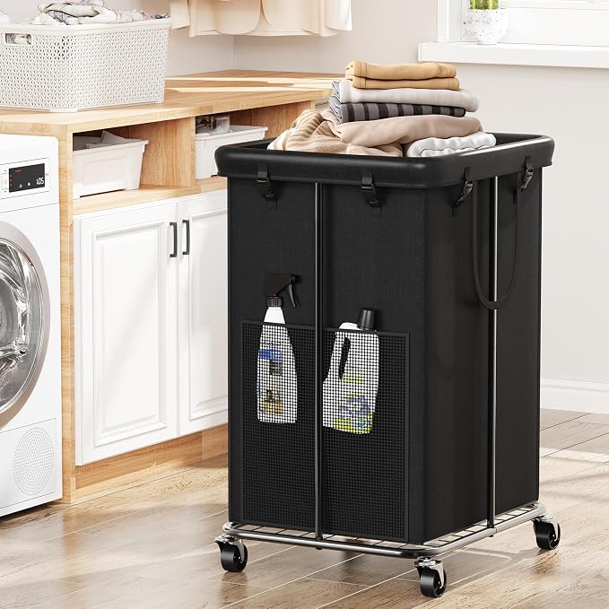 150L Large Laundry Basket with Wheels, Rolling Laundry Hamper with Removable Laundry Bag & Metal Frame, Oxford Fabric Dirty Clothes Hampers for Bedroom, Laundry Room, Bathroom, Dorm(Black) by Unknown