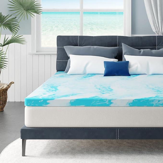 MLILY King Mattress Topper 3 Inch Memory Foam Bed with Gel Infusion, Cooling Pad in a Box,CertiPUR-US Certified, 76”x80”, Blue