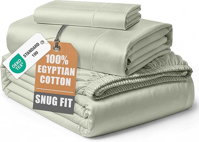 LANE LINEN 100% Egyptian Mercerized Cotton Twin Sheets Set, Eco Friendly Sustainably Produced No Pill Fade Resistant 15 Iinch Deep Pocket Cotton Sheets Twin - Mineral