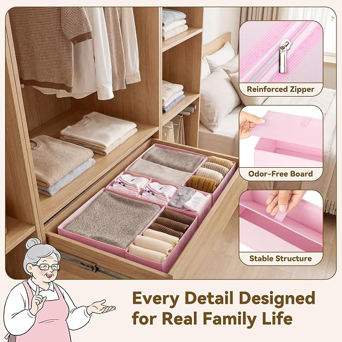 GRANNY SAYS Drawer Organizer Clothes, 12 Pack Dresser Organizer Bins for Nursery, Closet Organization and Storage Dividers for Clothing, Baby Clothes, Underwears, Pink - Image 5
