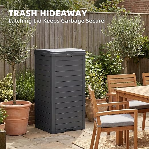 EFU 38 Gallon Outdoor Trash Can with Lid & Drip Tray, Waterproof Garbage Can for Patio Backyard Deck Porch, Heavy Duty Waste Container Bin，Black - Image 4