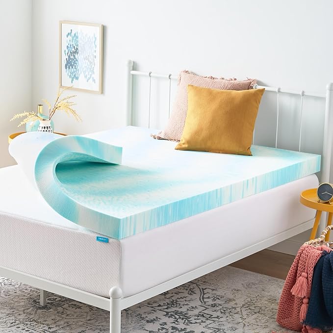 Linenspa 4 Inch Swirl Gel Memory Foam Mattress Topper, Twin XL Size – Cooling Gel Infused, Ventilation Holes – Pressure Relieving Bed Topper – CertiPUR Certified – Dorm Room Essentials