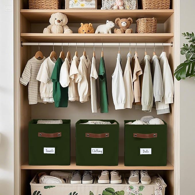 DECOMOMO Storage Bins, Cube Storage Bin with Labels, Fabric Storage Cubes for Shelves (10.5" x 11" / 6pcs, Olive Green) - Image 7