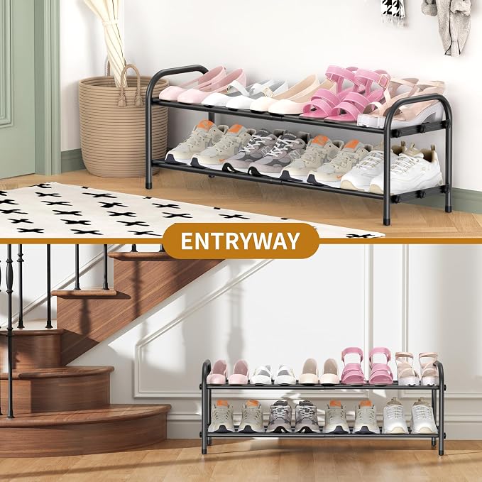 Hleelomi 2-Tier Expandable Shoe Rack for Entryway，Adjustable Metal Shoe Organizer for Closet,Living Room,Dorm,Black - Image 7