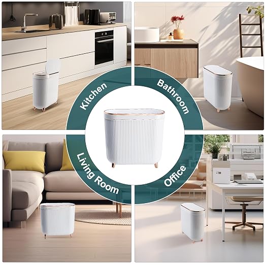 Supteron Bathroom Trash Can with Lid 3.2 Gallon Narrow Trash Can Small Plastic Trash Bin 12 Liter Rectangular Plastic Garbage Can with Press Type Lid for Bedroom Bathroom Milk White - Image 5