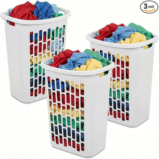 1.8 Bushels Capacity (63.4L) 3-Pack Tall & Slim Open Heavy-Duty Plastic Laundry Hamper with Reinforced Handles for Easy Clothes Transport, Ideal for Closets, Dorm, Laundry Room & Bathroom, White by Unknown