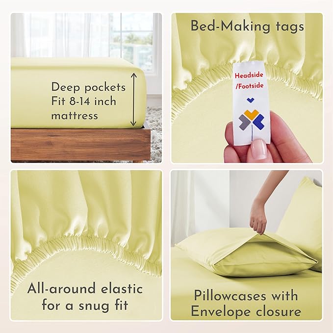 California Design Den Natural 100% Cotton Bed Sheets Full Size Bed Set with Deep Pockets - Soft Sateen Weave, Durable Sheets (Buttery Yellow)