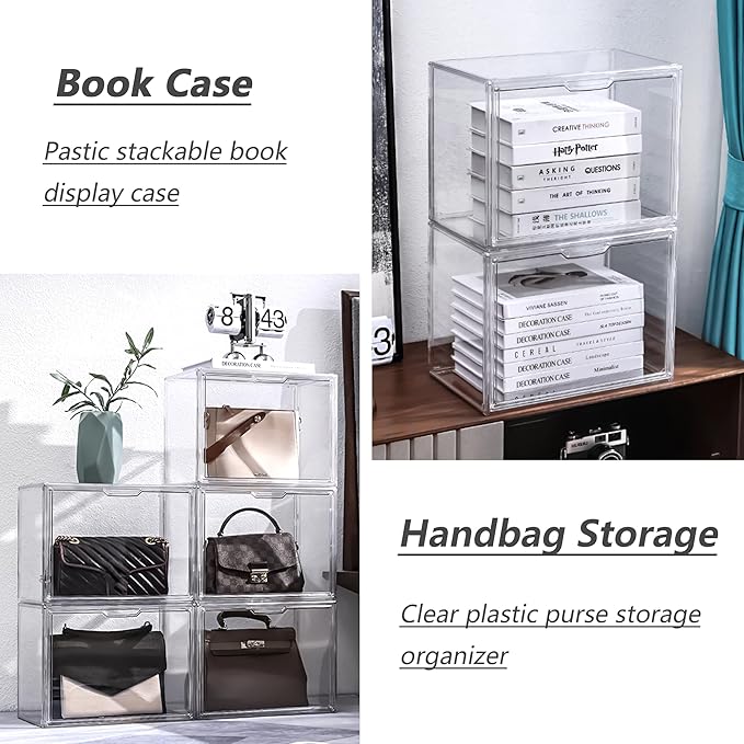 Acrylic Box Display Case, Clear Plastic Stackable Storage Bins with Magnetic Attraction Lid, Showcase for Cosmetic, Large Figures Collectibles (5 Pack, X-Large) - Image 3
