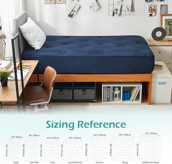 Hansleep Twin XL Mattress Pad Topper College Dorm Memory Foam, Twin XL Foam Mattress Topper Viscose Derived from Bamboo, Twin XL Size Bed Mattress Pad Cover for Back Pain Relief, 39" x 80", Navy Blue