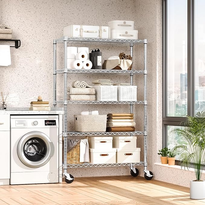 M MZG 5-Shelf Storage Shelves,Wire Shelving Heavy Duty Metal Storage Shelving Unit Adjustable Garage Shelving Rack Pantry Kitchen (Chrome, 5 Tier,17.7" D x 47.2" W x 76.7" H) - Image 7