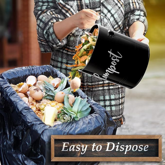 DAYYET Compost Bin Kitchen, 1.3 Gallon Farmhouse Kitchen Compost Bin Countertop, Indoor Countertop Compost Bucket with Lid and Charcoal Filters, Black - Image 5