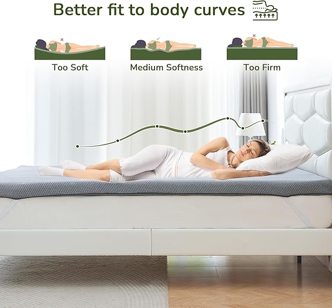 Memory Foam Mattress Topper, 3 inch Twin XL Mattress Topper with Removable Soft Cover, Bed Topper for Dorm, Travel, Guest Mat, Non-Slip Design & Pressure Relief Back Pain, Grey