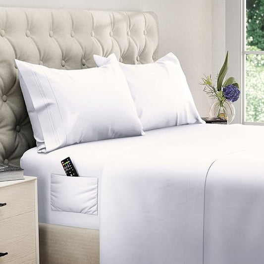 DREAMCARE Twin XL Sheet Sets - 4 pcs Breathable Cooling Bed Sheets - up to 15" Deep Pocket Twin XL Sheets Set with Side Pockets - Extra Soft 100% Brushed Hypoallergenic Hotel Luxury Bedding - White