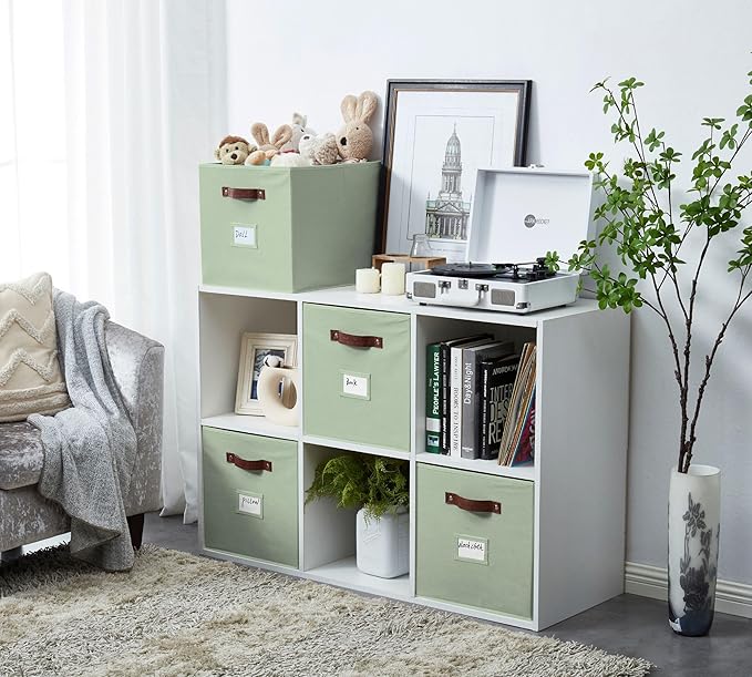 DECOMOMO Storage Baskets, 13x15x13 Storage Cube Bins with Labels for Organizing Shelves Kallax (Kallax / 4pcs, Sage Green) - Image 2