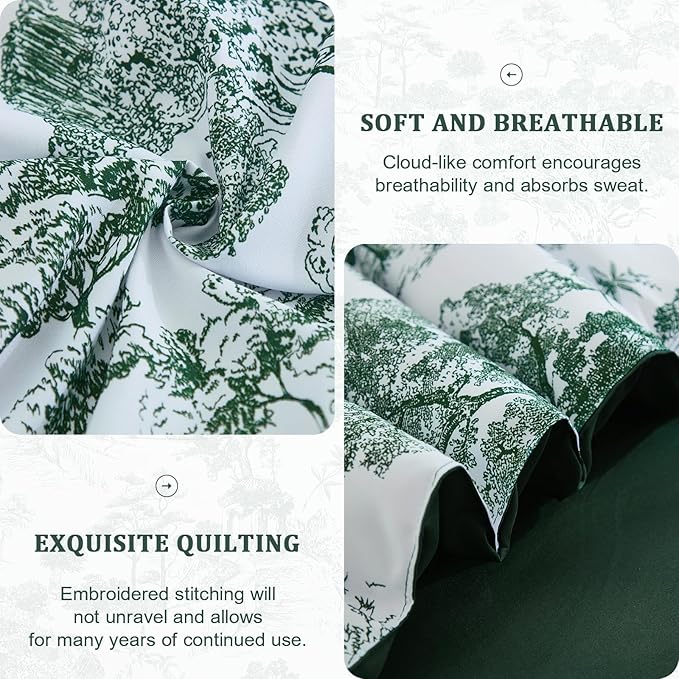 DJY King Size Comforter Sets, Green Botanical Comforters with Sheets 7 Pieces Bed in a Bag King Elegant Plants Print Soft Microfiber Reversible Complete Bedding Sets for All Season