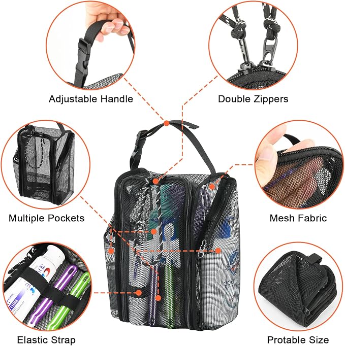 Cosmos Mesh Shower Caddy Toiletry Organizer Hanging Shower Tote Bag, Quick Dry Shower Organizer Portable Bath Bag with Durable Zippers & Side Pockets for Travel, Gym, Swimming, Beach and Camp - Image 4