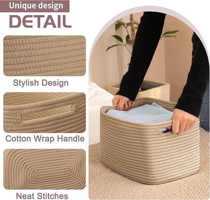 OIAHOMY 4 Pack Storage Baskets for Organizing, Cube Storage Bins for Shelves, Rectangle Storage Baskets With Handles, Woven Baskets for Storage, 12.7''Lx9''Wx7.8''H, Yellow - Image 3