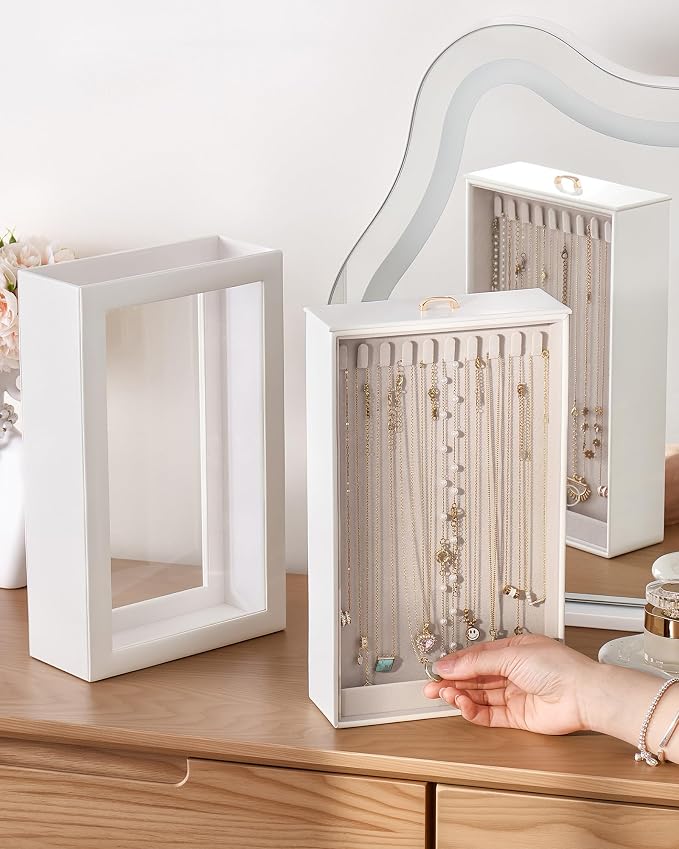 Lolalet Upgraded Double-Sided Hanging Necklace Organizer Box, Jewelry Display Case with Double-Sided Clear Window for Necklaces Bracelets, Tangle-Free Necklace Storage Box, Mothers Day Gift - Image 3