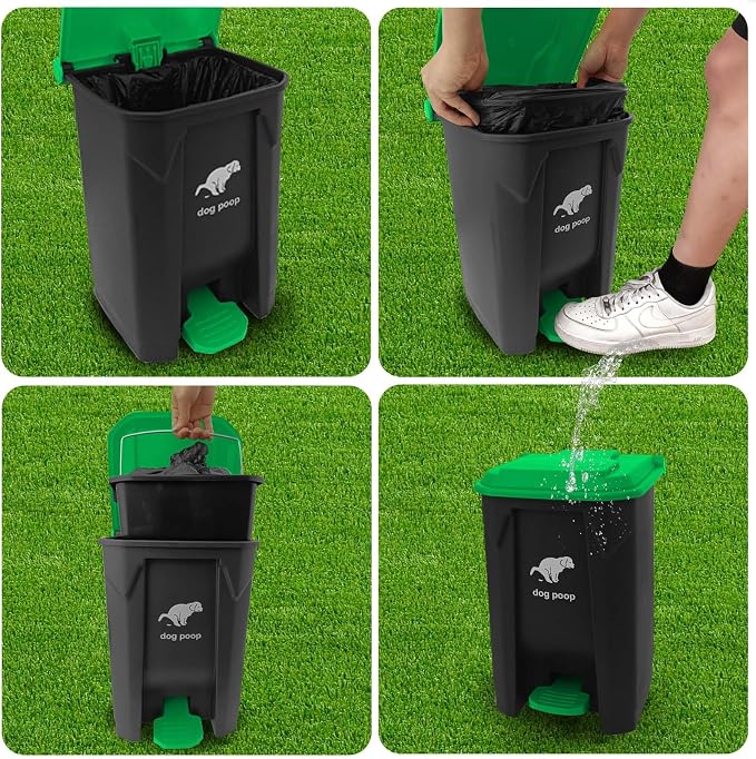 Dog Poop Trash Can Outside, 20L/5Gallon Dog Waste Trash Can with Lid, Pedal and Removable Inner Waste Bin, Pet Poop Bucket with 100 Bags, Green - Image 4