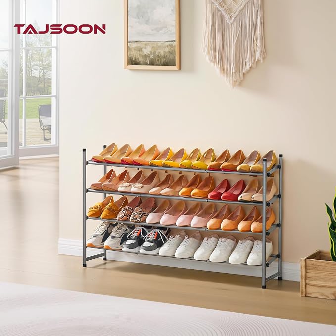 Tajsoon Expandable Shoe Rack for Closet 4 Tier, 29“-41“Adjustable & Stackable Shoe Shelf Storage, Metal Shoe Rack Organizer for Front Door Entrance, Closet, Garage, Entryway, Grey - Image 8