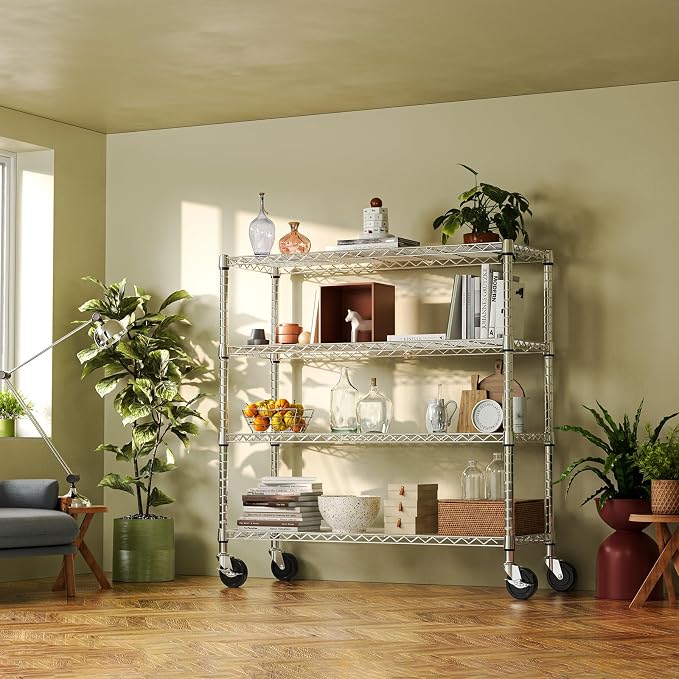 IZEUK 4-Tier Heavy Duty Metal Wire Shelving Unit, Adjustable Storage Rack Organizer for Garage, Kitchen, Office, Pantry, Warehouse (Chrome, 17.7" D x 47.2" W x 59.1" H) - Image 7