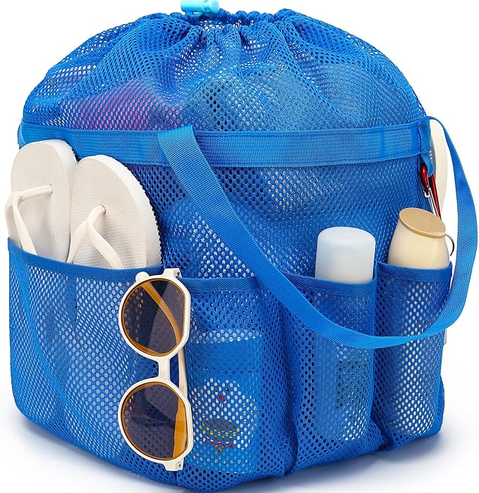 Fammart Mesh Shower Caddy Portable with Drawstring, Dorm Room Essentials for College Girls Guys, 8-Pocket Extra Large Shower Bag Basket Tote for Camping Beach Gym Travel Toiletry Bathroom by Fammart