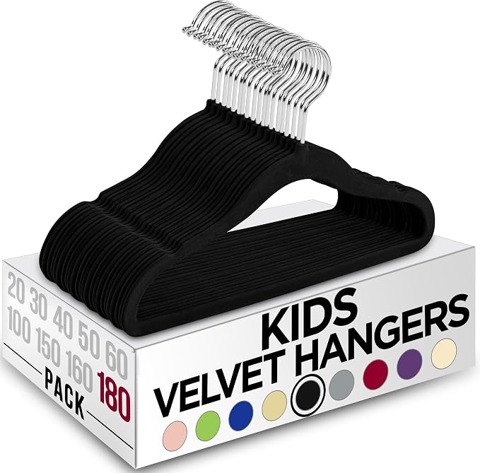 Utopia Home Kids Hangers Velvet (180 Pack) - 11 Inch Durable Baby Hangers for Closet - Perfect for Toddler & Non Slip for Everyday Use (Black) by UTOPIAHOME