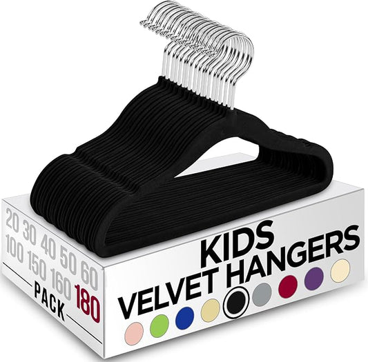 Utopia Home Kids Hangers Velvet (180 Pack) - 11 Inch Durable Baby Hangers for Closet - Perfect for Toddler & Non Slip for Everyday Use (Black) by UTOPIAHOME