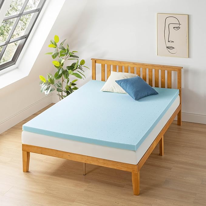 Best Price Mattress 2.5 Inch Ventilated Memory Foam Mattress Topper, Cooling Gel Infusion, CertiPUR-US Certified, Dorm Essentials, Twin, Blue
