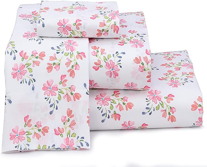 RUVANTI 100% Cotton Sheets – Split King Size Percale Bedding, Cooling & Breathable Floral Design, Durable with a Crisp, Soft & Comfortable Feel, 16" Deep Pocket, 5-Piece Set, Bloomex