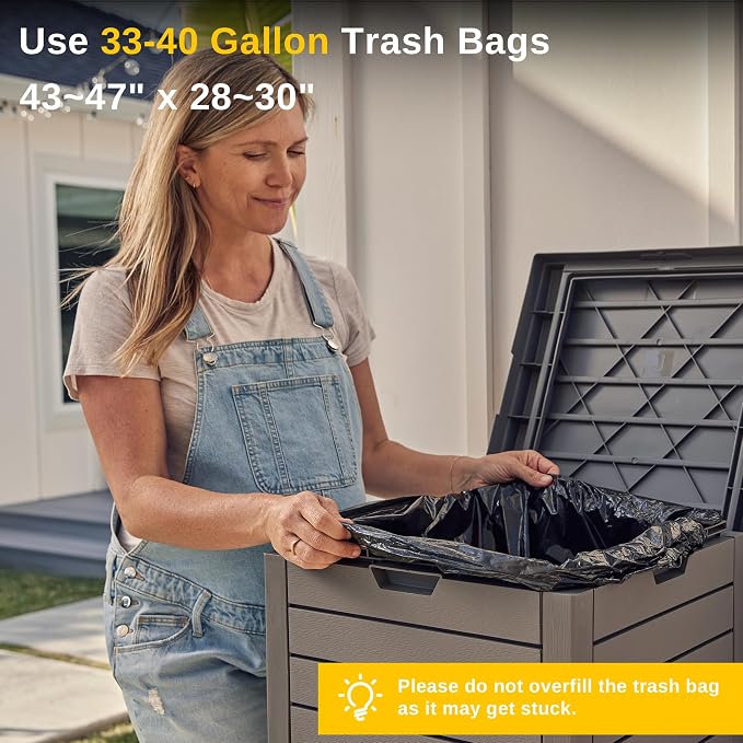 EAST OAK 38 Gallon Outdoor Trash Can | Waterproof Resin Garbage Can with Tiered Lid & Drip Tray | Outside Trash Bin for Patio | Kitchen, Backyard & Deck | Gray Color - Image 6