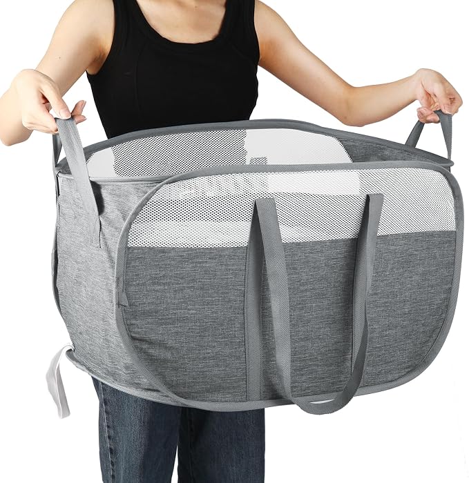 Collapsible Laundry Baskets, Tear Proof Pop Up Laundry Hamper with Dual Handles, Durable Foldable Laundry Basket, Easy to Carry Laundry Hamper for Home, Laundry Room, Bedroom, Dorm, Travel Grey by BATTOO