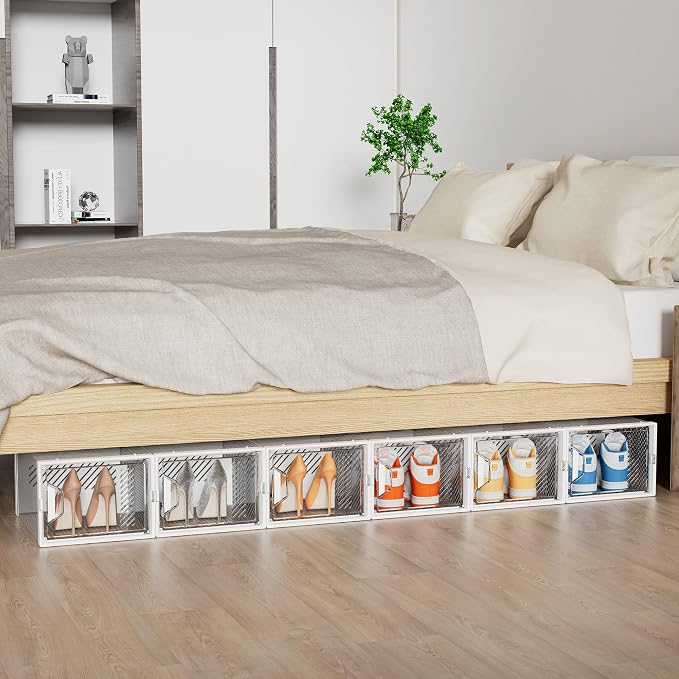 Shoe Storage, 12 Pack X-Large Shoe Organizer for Closet, Shoe Boxes Clear Plastic Stackable Shoe Storage Boxes for Size 13 - Image 8