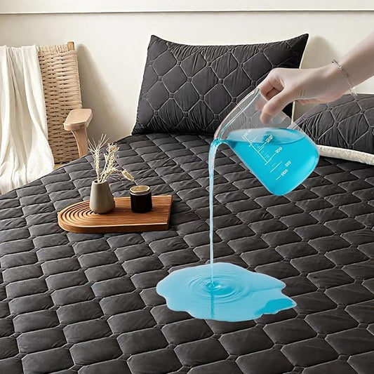 Twin Mattress Protector Waterproof, 18” Deep Pocket Fitted Mattress Topper+2pcs Pillow Cases - Leakproof, Oeko-TEX Certified, Breathable & Noiseless,Machine Washable (Black)