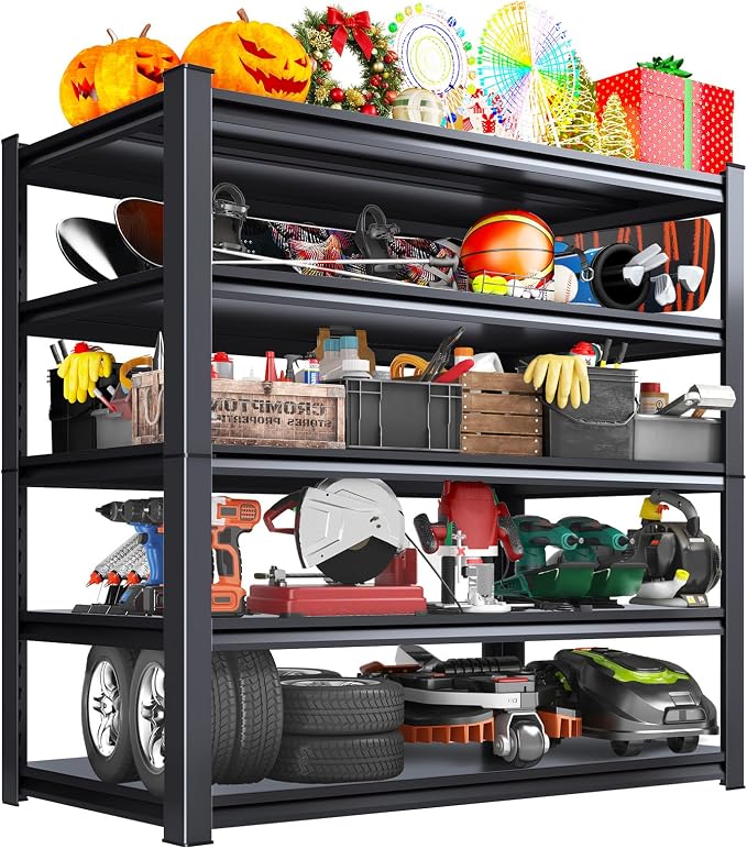Garage Storage Shelves 5-Tier,Garage Storage System Shelves Adjustable,Storage Shelving for Basement,Pantry,Kitchen,Warehouse (1, 72" H x 59" W x 19.6" D) by LBVSKKSteelProducts
