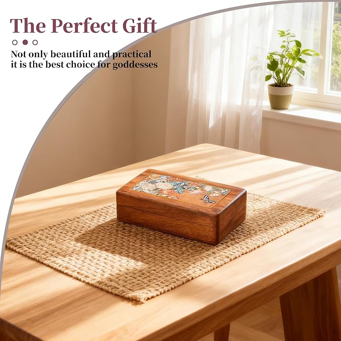 Travel Jewelry Case Small Wood Jewelry Organizer Jewelry Box for Women (Nut-Brown Print G) - Image 8