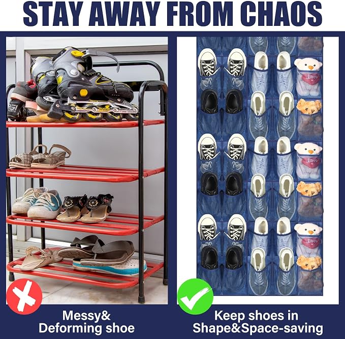Windyun 40 Large Over the Door Hanging Shoe Organizer Navy Blue Mesh Pockets Shoe Rack for Closet Behind Door Hanger Storage Holder Nonslip for Cruise Essentials, Dorm Room Storage, Utility Room - Image 3