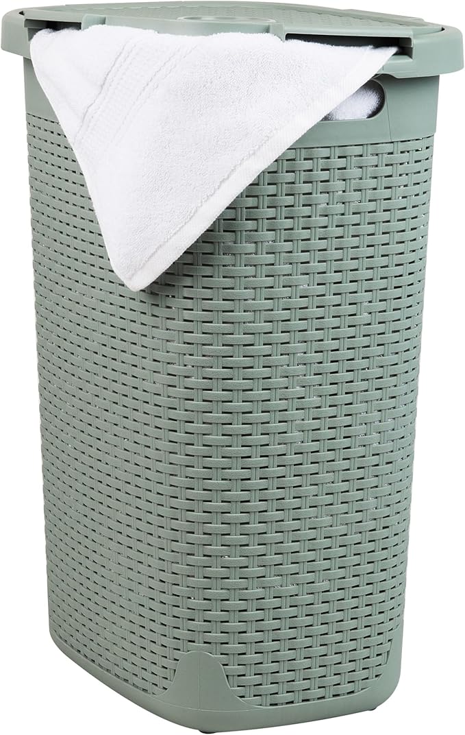 Mind Reader Slim Laundry Hamper with Lid, 60L Tall Clothes Basket, Narrow Tapered Design for Bathrooms, Closets and Laundry Rooms, Plastic, Mint by MindReader