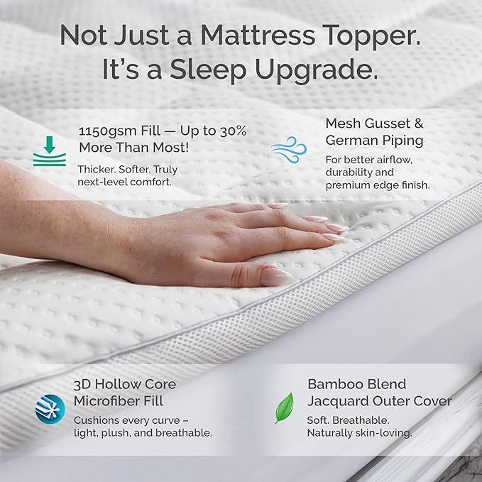 Plush Cooling California King Mattress Topper with Bamboo Viscose Cover - Soft Pillow Top Design for Back Pain Relief and Pressure Point Comfort - 72 x 84 Inches