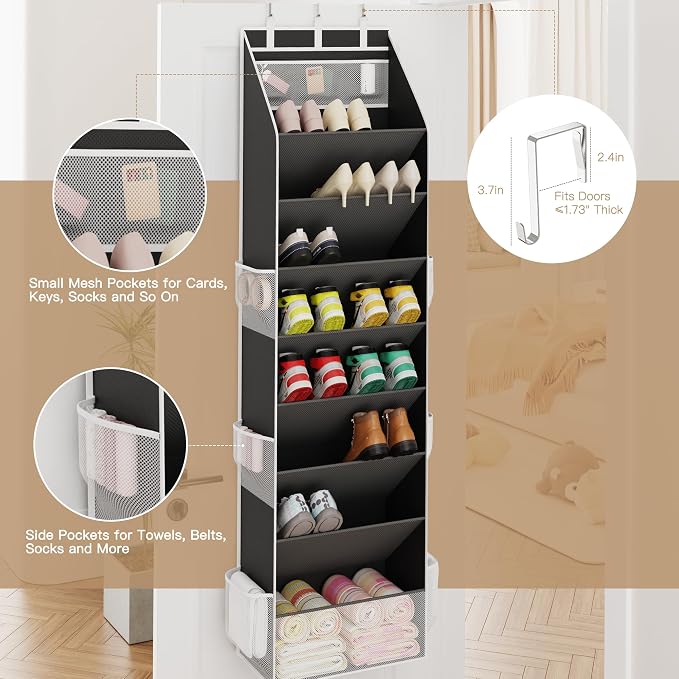 Criusia Shoe Organizer, Over the Door Shoe Organizer for Closet, Hanging Closet Shoe Storage with Large Deep Pockets, Holds Sneakers, Sandals, Boots, Fits 16–24 Pairs, Black - Image 5