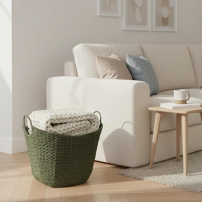 Household Essentials Natural Woven Wicker Storage Basket with Handles - Image 8