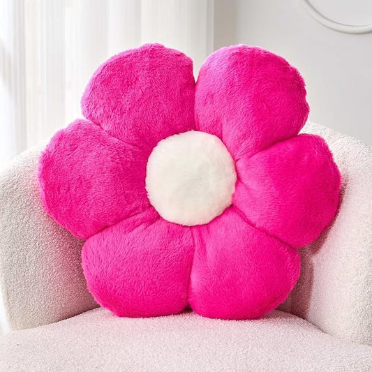 Kcvvcr Hot Pink Flower Pillow, Cute Decorative Flower Shaped Throw Pillow with Faux Rabbit Fur, 14.9" Soft Flower Plush Throw Pillow Floor Pillows Room Décor for Bedroom Living Room