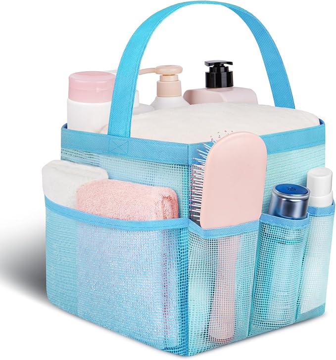 Attmu Mesh Shower Caddy Portable for College Dorm Room Camping Essentials, Shower Caddy Dorm with 9-Pockets, Large Capacity Hanging Basket Bathroom Bag for Toiletry, Swimming, Gym, Camp, Beach by Attmu