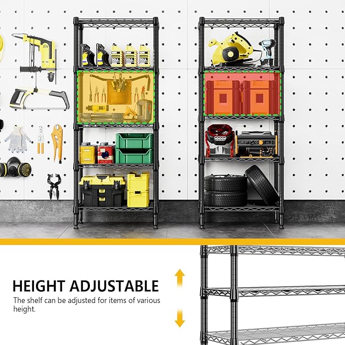 M MZG 1250 lbs 5 Tier Shelf Metal Storage Shelves Wire Rack Closet Organizers for Garage Kitchen Bathroom Laundry Black 11.8" D x 23.6" W x 59.5" H - Image 7